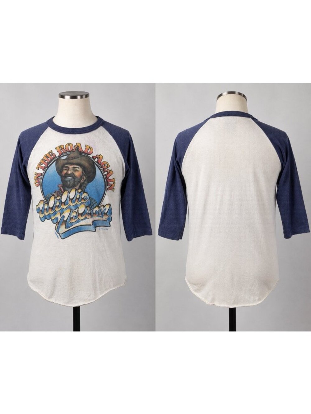 Vintage 1980 Willie Nelson On The Road Again Raglan 3/4 Sleeve T-Shirt USA S